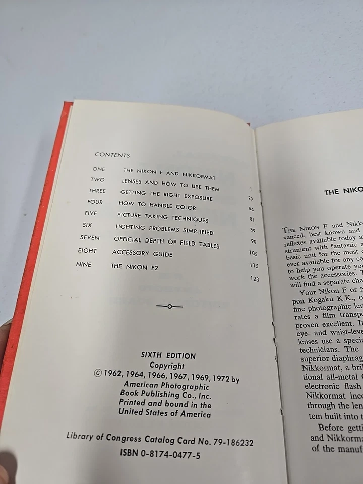  Nikon F y Nikkormat Cámara Manual Libro Amphoto Ed Board HC 1972 Foto 3 de 3