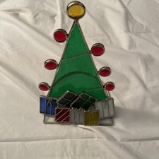 Stained Glass Christmas Tree With Presents- Votive Holder See Photos.