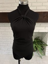 NWT GAZE Black Halter Top Bodysuit Size Small