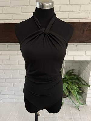 NWT GAZE Black Halter Top Bodysuit Size Small