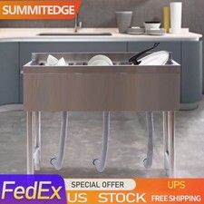 Three 3 Compartment Stainless Steel Commercial Kitchen Restaurant Bar Sink