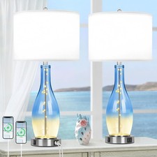 BesLowe 26in Tall Glass Table Lamps Set of 2 with 2 USB Charging Ports  LED ...