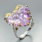 Carving 18 ct Natural Amethyst Ring 925 Sterling Silver Size 8 /R463692