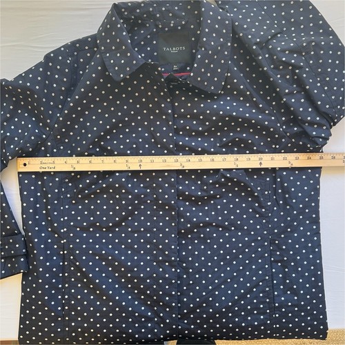 TALBOTS Navy Polka Dot Spring Rain Coat Pockets Hidden Button Placket Size 18W - Picture 7 of 11