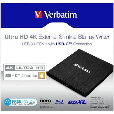 Verbatim Slimline Blu-ray ReWriter extern USB 3.1+USB-C 1