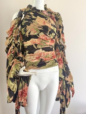 ZIMMERMANN Rare Sample Silk Drape Top Black Peony Espionage Collection Size S XS