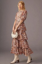 Anthropologie Kachel Tiered Ruffle Paisley Maxi Dress Womens Size Large Boho