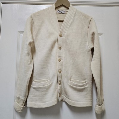 Vtg Coleman Knitting Mills Cardigan Mens S Ivory Wool Varsity Sweater Grandpa