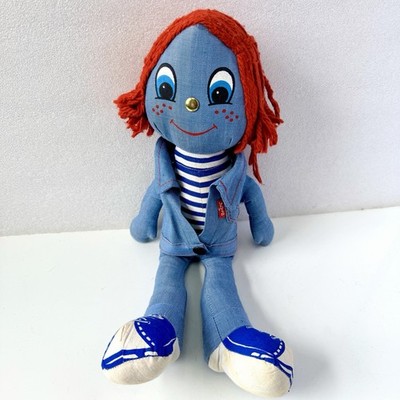 Levi's Vintage 1970s Denim Rag Doll Knickerbocker 16  Red Yarn Hair Big E Plush