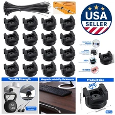 16 Pcs Magnetic Zip Tie Mount Base Black Magnetic Cable Clips Wire Holder Multip