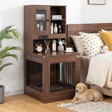 Indoor Pet Crate End Table with Storage Shelf, Power Outlet, Dog Crate Furniture