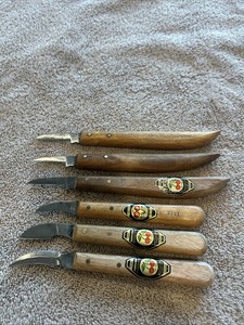 Vintage Two Cherries 6 Pcs Carving Knife Set Germany Woodworking Tools Read!