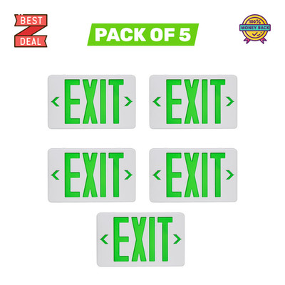 TANLUX Green LED Emergency Exit Sign w/ Battery Backup, UL Listed, 120/277V