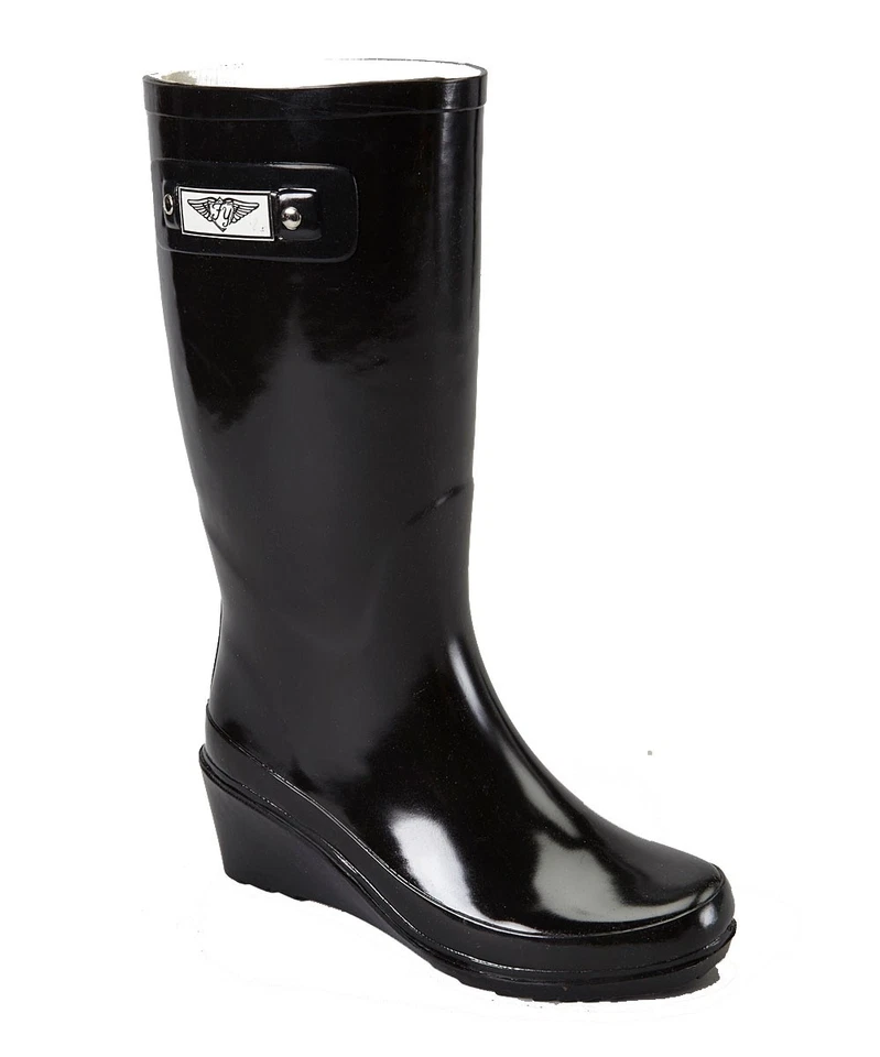 Botas de lluvia para mujer talla 10 tacón de cuña hasta la rodilla goma zapatos impermeables Foto 3 de 3