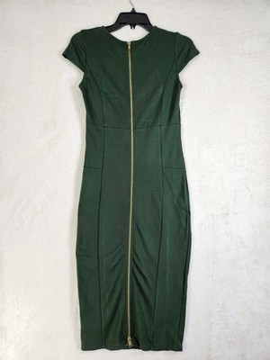 Felicity & Coco Bodycon Dress Womens Small Cap Sleeves Full Zip Green