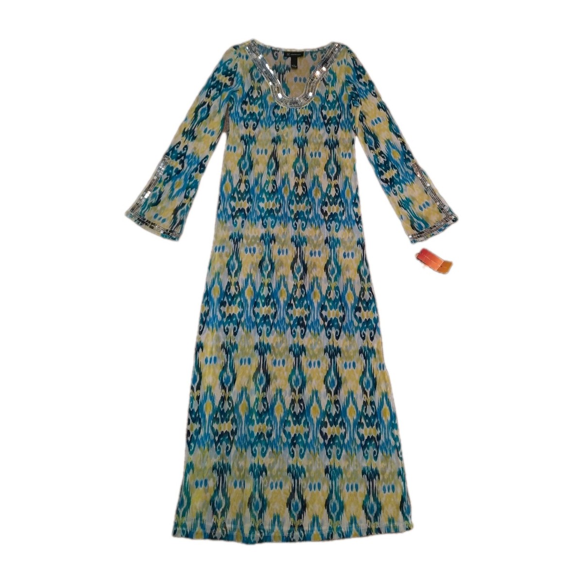 INC New Sheer Coverup Dress Size Small Nylon Sequence Blue Green White  Summer | eBay