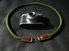 Army Green Rope Camera Strap   With Full-grain Tan Leather