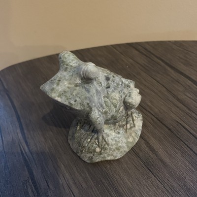 Frog Statue - Carved Green Soapstone Stone Rock Figurine Figure