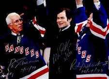 Ed Giacomin Mike Richter Rod Gilbert Signed 11 x 14 Photo JSA New York Rangers