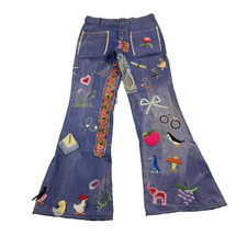 Vintage 60s/70s Flared Bell Bottom Patchwork Custom Hippie Jeans Denim 29x30