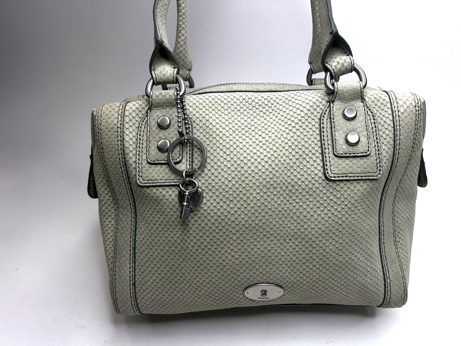 FOSSIL Light Green Python LEATHER Satchel MARLOW … - image 1