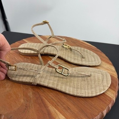 Tory Burch Carrick Sandals beige croc embossed thong beige sz 8.5