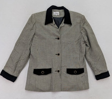 Wilroy Sport Vintage Women's Blazer Jacket Size 10 Black White Plaid Velvet Trim