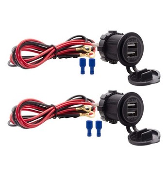 Dual USB Charger Socket Waterproof Power Outlet 12V/24V 2.1A & for Black