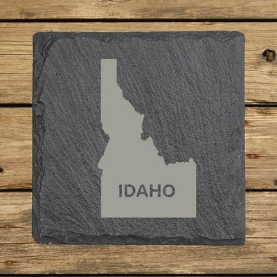 Idaho Slate Coasters Set of 4 | 4x4 Square Laser Etched Stone | 16 Designs