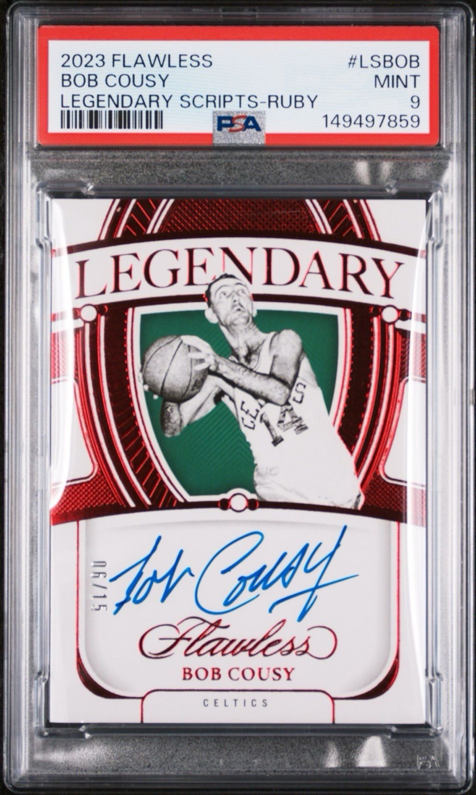 2023 PANINI FLAWLESS Legendary Scripts Auto RUBY BOB COUSY /15 PSA 9