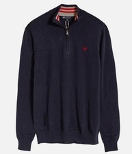 Image of Crew Clothing Mens Knit Jumper 3/4 Quarter Zip Pullover Cotton Embroidered Logo
