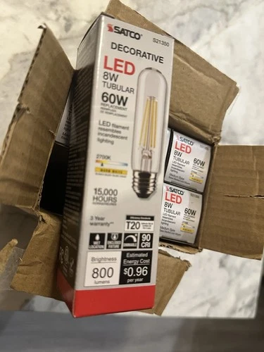 Satco S21350 - 8 Watt LED T10 Clear LED Bulbs - 2700K - 120 Volt (6 pack) - Picture 4 of 6