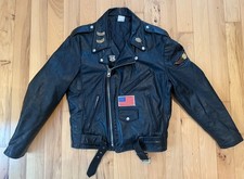 VTG Made In America Leather Motorcycle Jacket W/ Harley Davidson Medals