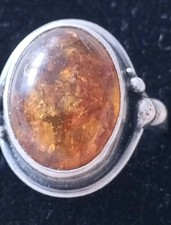Ring Baltic Amber Sterling Silver 925 Ovel Shape Ornate Shoulder Design