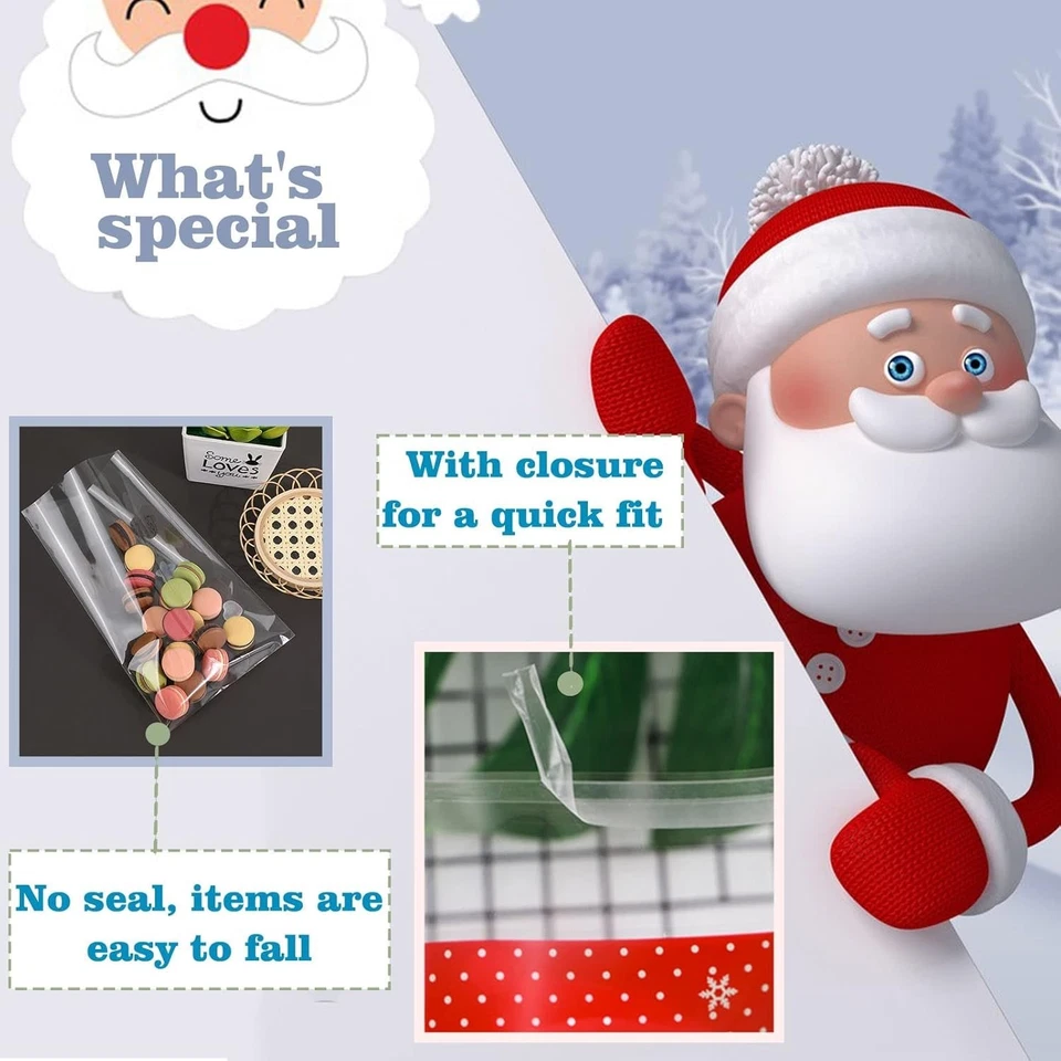 200 Bolsas de Celofán Transparente Navidad Autoadhesivas 3.9x3.9" Envoltura de Galletas Bolsa de Caramelos Foto 3 de 4