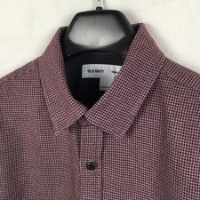 Old Navy Mens Flannel Shirt Large Gray Burgundy Houndstooth Long Sleeve Utility