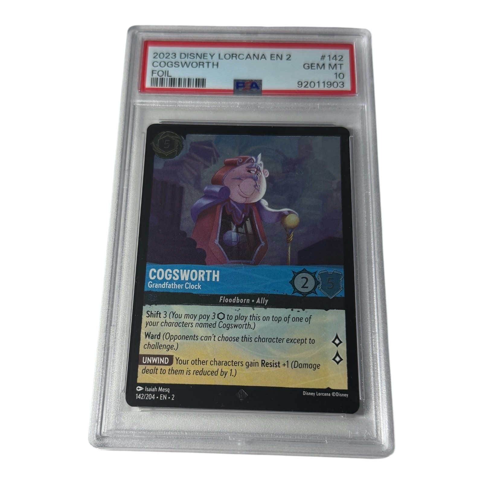 Disney Lorcana EN 2 Cogsworth - Grandfather Clock #142 FOIL PSA 10