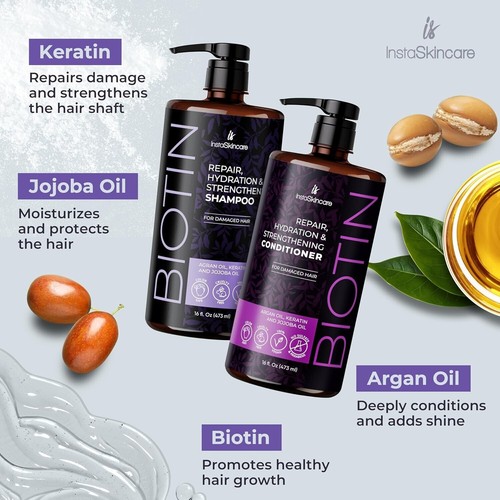 InstaSkincare Biotin Shampoo and Conditioner Set for Hair Growth 16 Oz - Picture 3 of 7