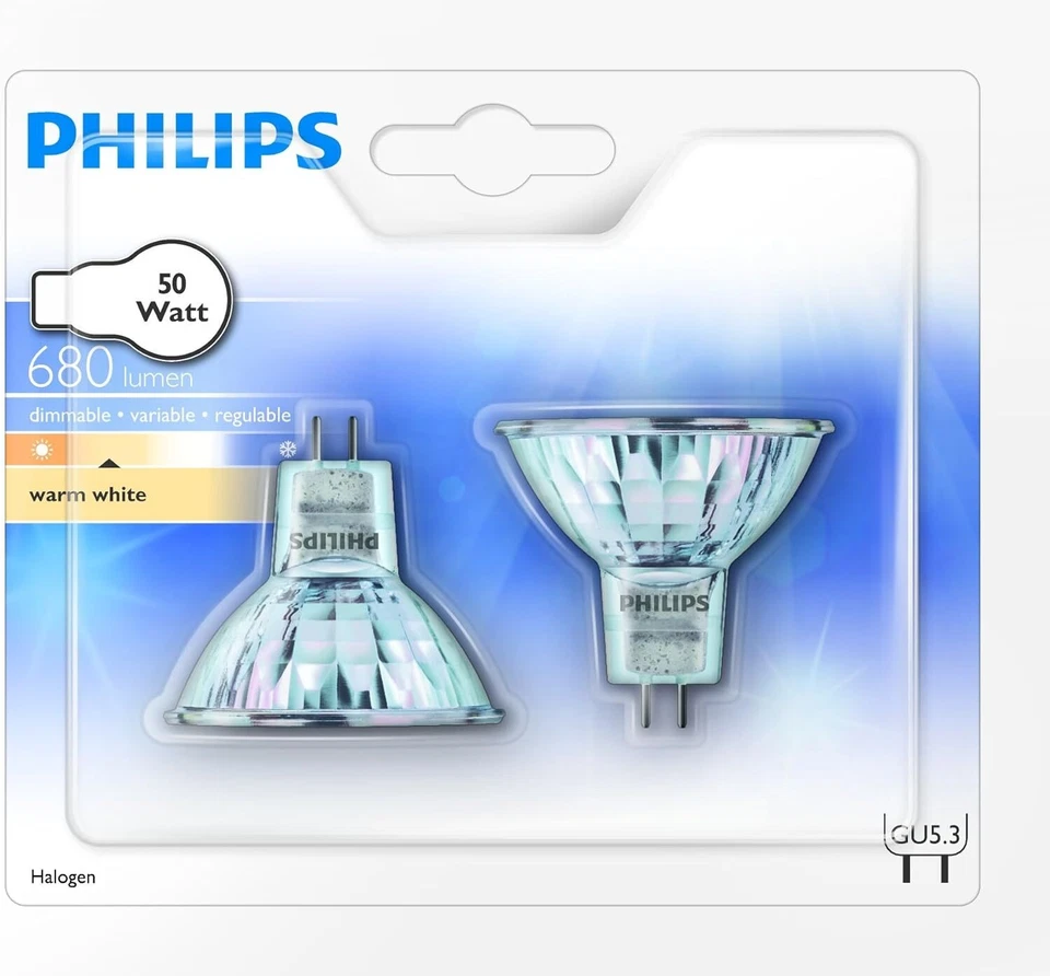 Philips MR16 Spot Light Lamp Bulb 50W 12V Halogen Dimmable GU5.3 Pack of 6 - Image 2 of 2
