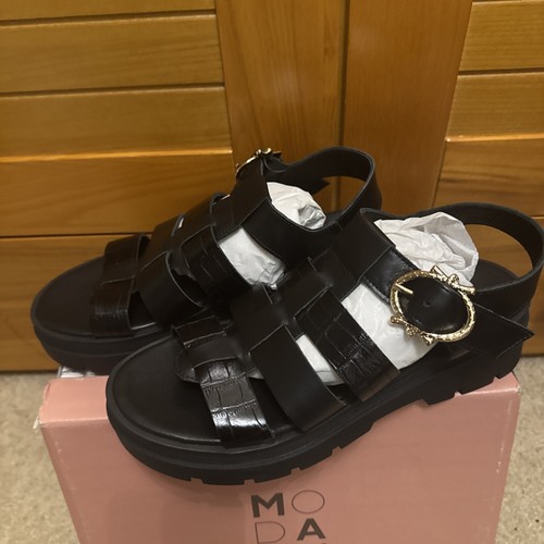 Moda In Pelle ObsidianFisherman Sandals, Black Leather, Size UK 6, EU 39, BNWB - Picture 3 of 9