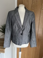 Hobbs London Linen Flax Blend Blazer Uk 14 Grey Single Button Jacket Women’s
