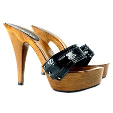 Zoccoli con fascia in pelle tacco 13 - K9101 NEROv