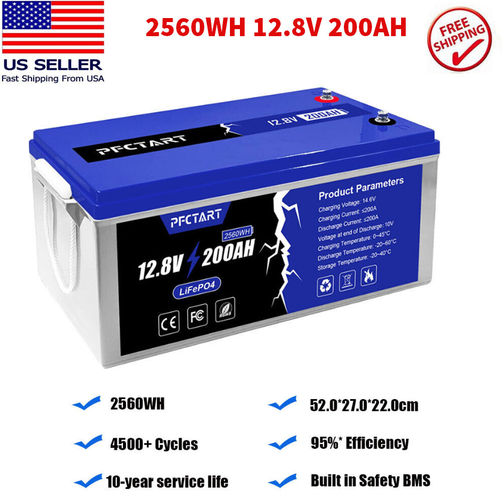 2X 200AH LiFePO4 Deep Cycle Lithium Battery 12.8V for Solar RV Camping Car Home