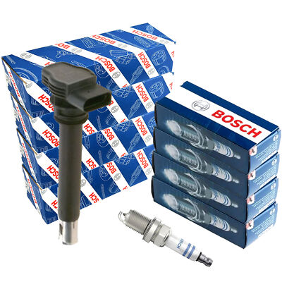 BOSCH Zündspulen + Zündkerzen für AUDI A1-A8 SEAT OCTAVIA 2 VW T5 T6 TIGUAN 5N