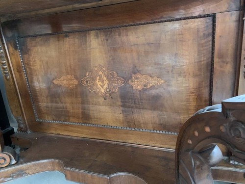 Antico tavolo consolle Carlo X 1830 circa in noce finemente intarsiata - Foto 13 di 15