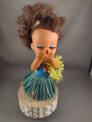 Vintage HAWAIIAN HULA DANCER DOLL Rubber Spinning Music Box Working 