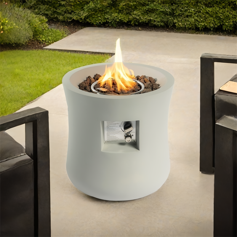 Outdoor Propane Fire Pit Table Compact Streamlined 20-inch Round Graphite Base