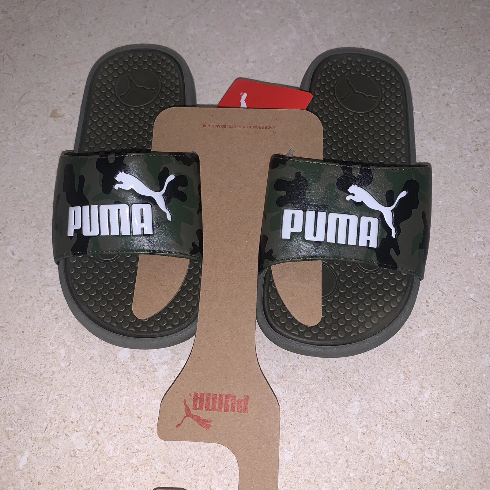Nuovo sandalo PUMA Cool Cat Slide mimetico scuro bianco oliva ragazzi giovani 1