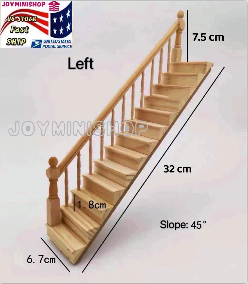 1/12 Casa de Muñecas Izquierda Miniatura Escalera Recta Pasamanos Escalera Escalera Muebles Foto 2 de 4