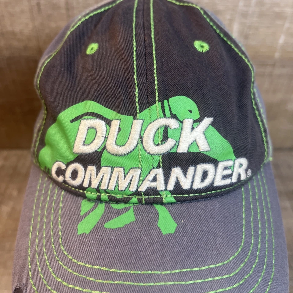 NWT Duck Commander YOUTH Distressed Charcoal Lime Adjustable Hat Cap Dynasty - Image 2 of 4